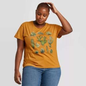 Fifth Sun Cactus Graphic Tee Shirt Short Sleeve Yellow Large Cotton